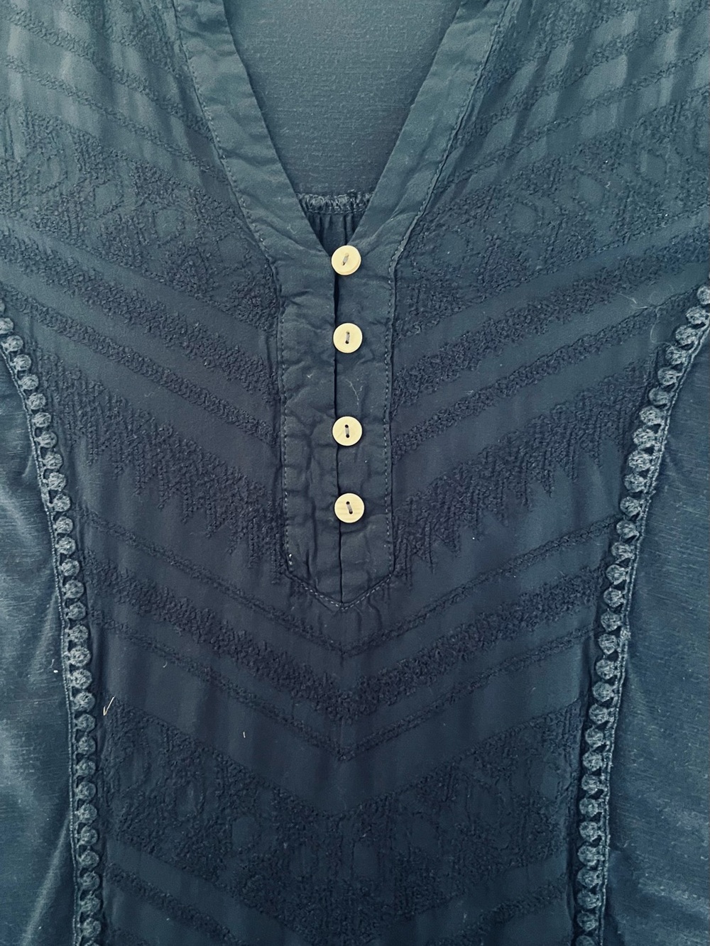 Democracy Navy Textured Button-Front Top - Picture 3 of 5